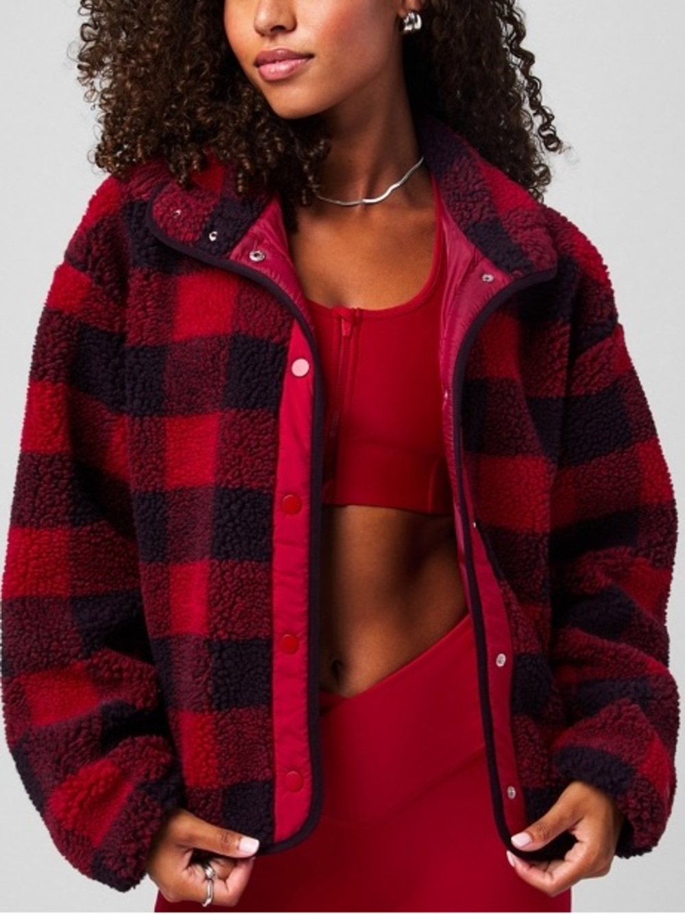 NWT Fabletics Tahoe Teddy Buffalo Plaid Sherpa Jacket S